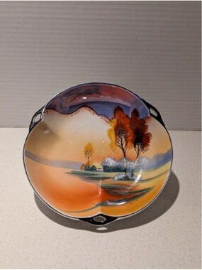Vintage Chikaramachi Japan Hand Painted Lusterware Landscape Bowl
